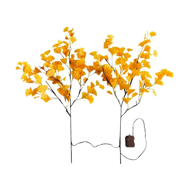 Indoor/Outdoor Lighted Yellow Ginkgo Branches, Set of 2